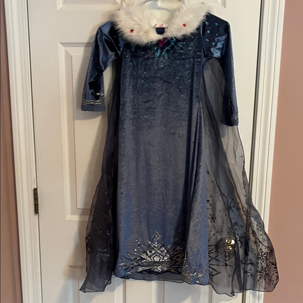 Elegant Navy Blue Kids Costume Dress with Fur Trim